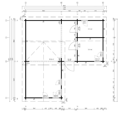 Corner Log Cabin with One Bedroom Devon-1 / 40m² / 70mm