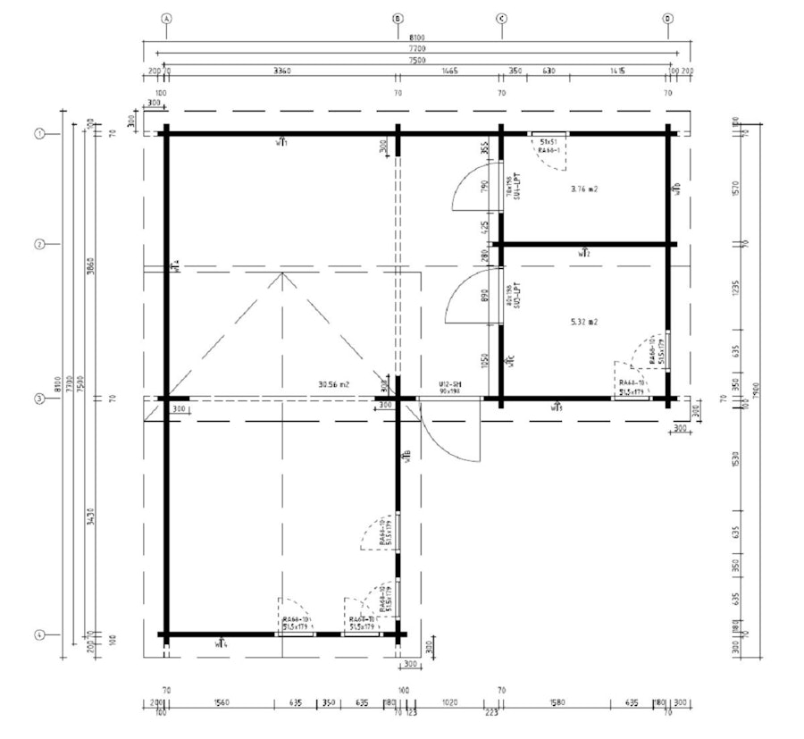 Corner Log Cabin with One Bedroom Devon-1 / 40m² / 70mm