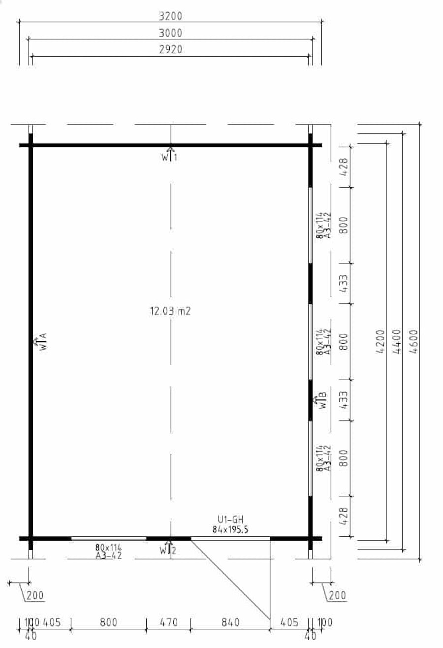 Garden Office Shed Jacob C 12m² / 44mm / 4.4 x 3.2 m