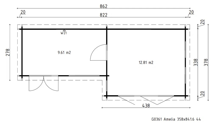 Large 2 Room Garden House Amelia 22m² / 44mm / 8 x 4 m