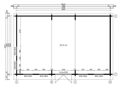 Large Garden Room D 38m² / 70mm / 5 x 8 m