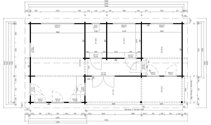 Large Log Cabin “Hansa Holiday C” 50m² / 6 x 11 m / 70mm