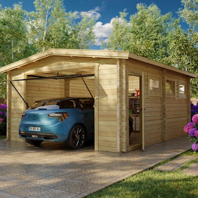 Large Log Garage B with Up and Over Door / 70mm / 4.5 x 5.5 m