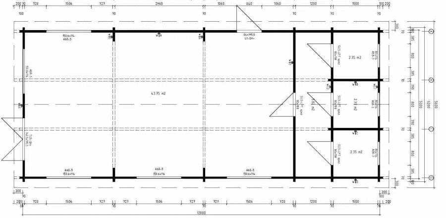 Log Cabin Classroom 60m² / 70mm / 5 x 12 m