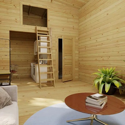 Log Cabin with Sleeping Loft Sweden Q / 35m2 / 7 x 4 m / 70mm