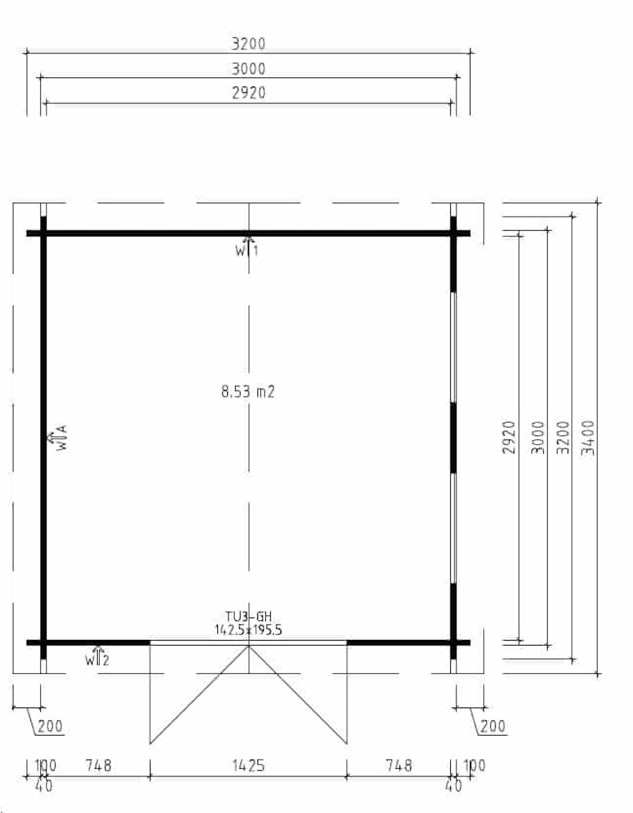 Garden Log Cabin Nora B 8.5m² / 44mm / 3.2 x 3.2 m
