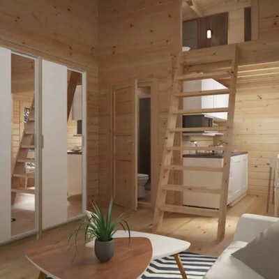 Wooden Lodge with Sleeping Loft Sweden B 30m2 / 6 x 4 m / 70mm
