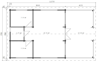 Two Bedroom Log Cabin “Holiday F” 50m² / 7 x 12 m / 70mm