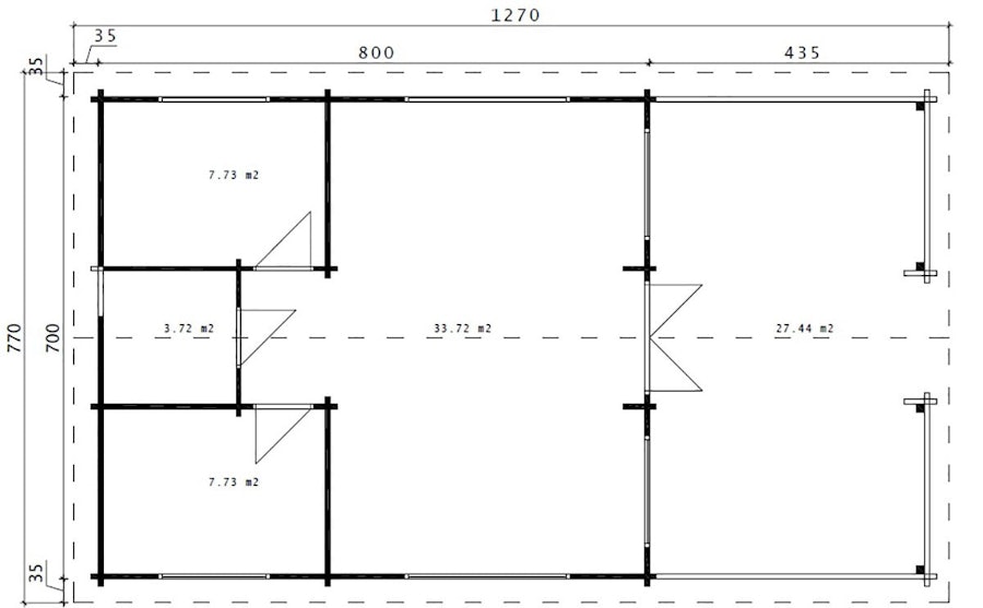 Two Bedroom Log Cabin “Holiday F” 50m² / 7 x 12 m / 70mm