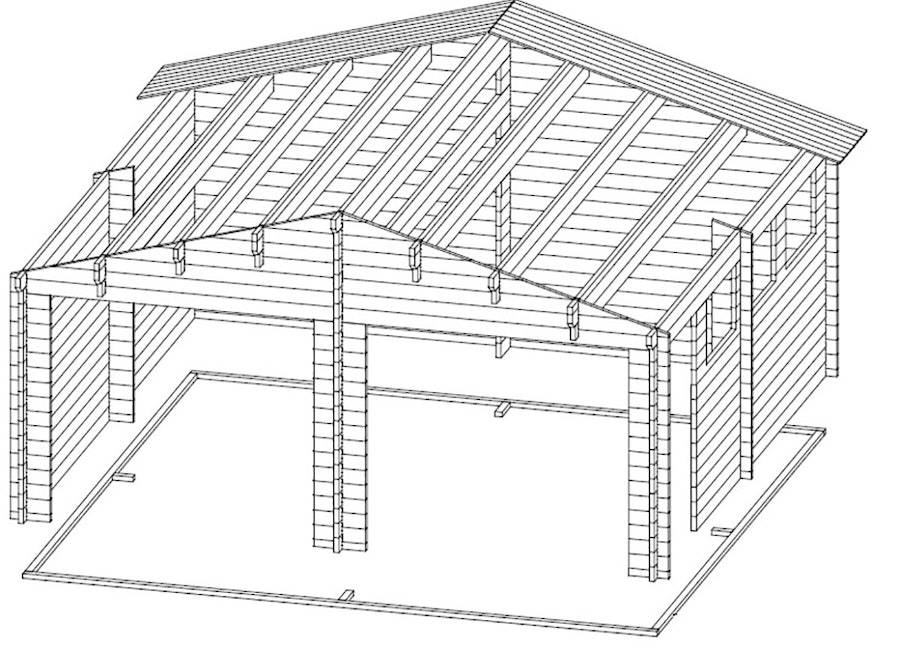 Wooden Double Garage E with Double Doors / 44mm / 5.5 x 5.7 m