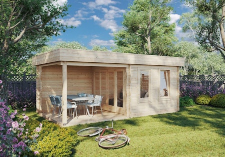 Contemporary Garden Log Cabin with Veranda Jacob D 12m² / 44mm / 7 x 3 m
