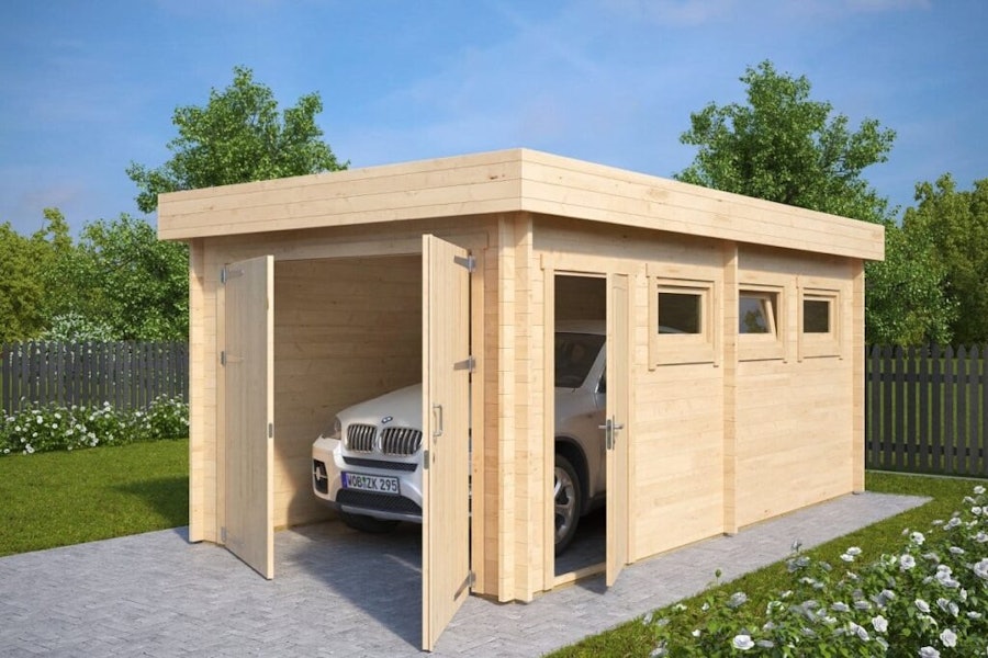 Modern Wooden Garage C with Double Doors / 44mm / 3 x 5.5 m