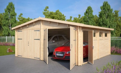 Wooden Double Garage E with Double Doors / 44mm / 5.5 x 5.7 m