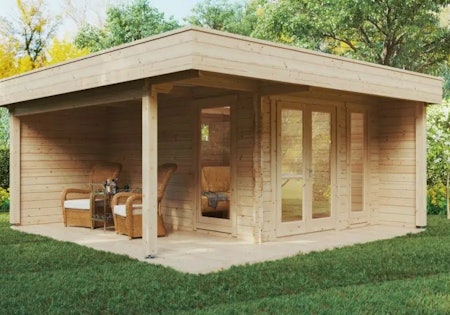 Modern Garden Log Cabin with Canopy Lucas E 9m² / 44mm / 3 x 3 m