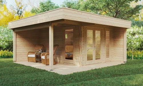 Modern Garden Office Hansa Lounge with Veranda 12m² / 44mm / 5 x 5 m