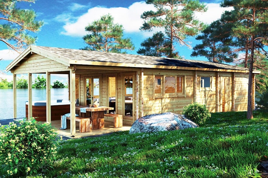 Large Log Cabin Holiday A “The Lake House” 58m² / 92mm / 13 x 6 m