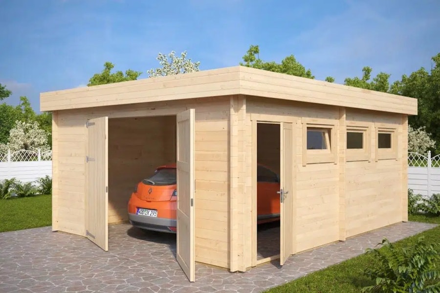 Large Timber Garage D with Double Doors / 44mm / 4.5 x 5.5 m