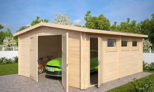 Large Wooden Garage Hansa B with Double Doors / 44mm / 4.5 x 5.5 m