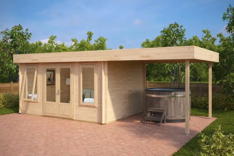 Modern Garden Log Cabin with Canopy Jacob D 12m² / 44mm / 4 x 3 m