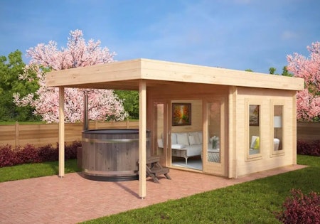 Modern Garden Log Cabin with Canopy Jacob D 12m² / 44mm / 4 x 3 m
