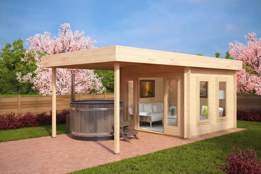 Modern Garden Log Cabin with Canopy Lucas E 9m² / 44mm / 3 x 3 m
