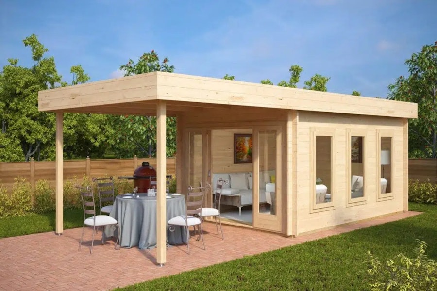 Modern Garden Summer House with Canopy Jacob E 12m² / 44mm / 4 x 3 m