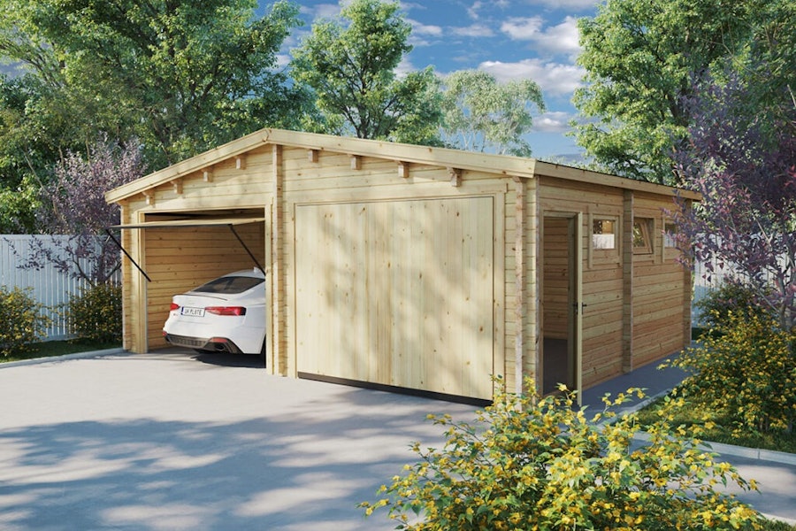 Wooden Double Garage E with Up and Over Doors / 70mm / 5.5 x 7 m