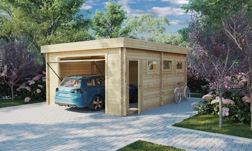Wooden Garage D with up and over garage door / 70mm / 4.5 x 5.5 m